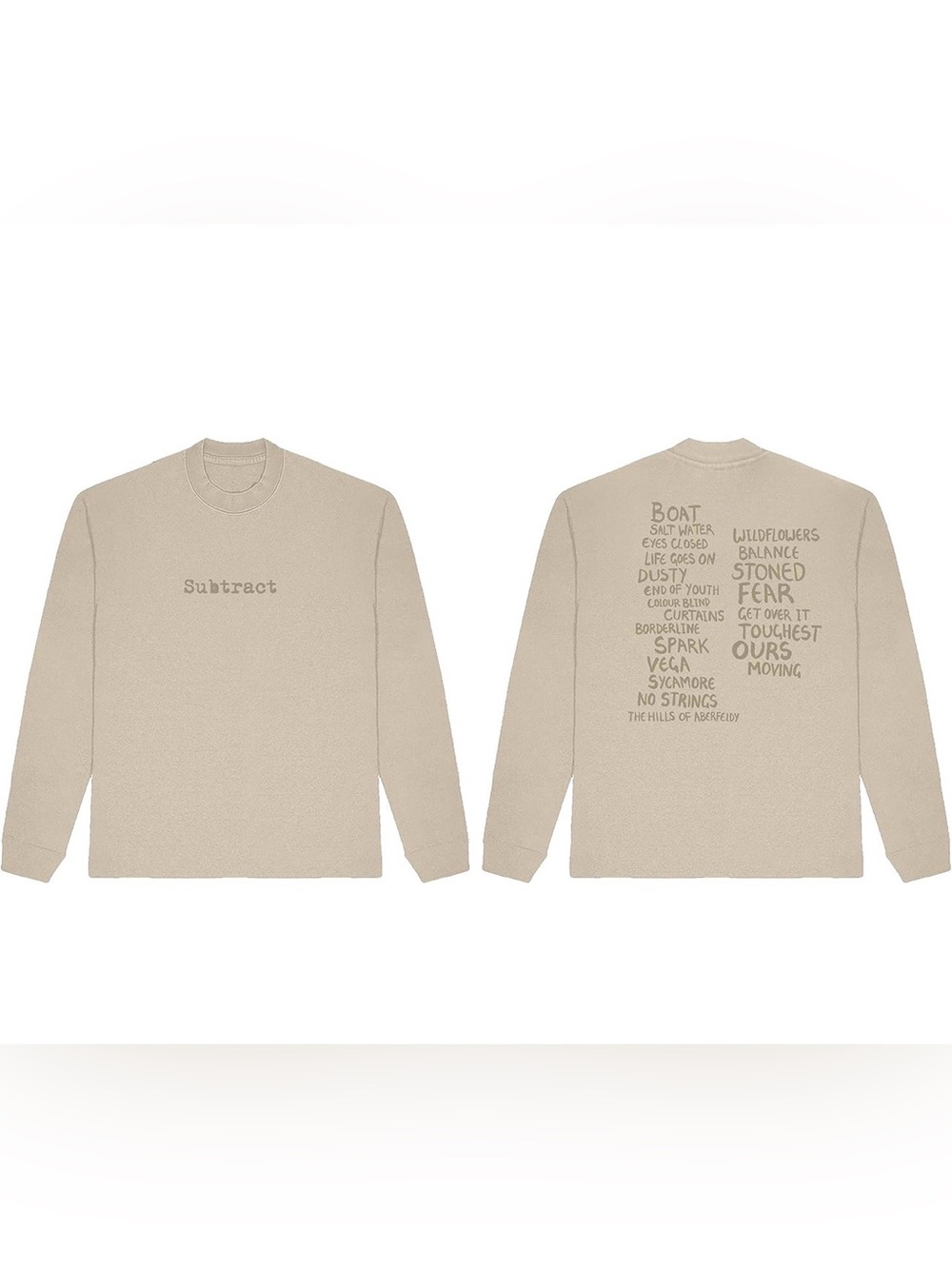 Ed Sheeran Subtract Tracklisting Longsleeve T-Shirt, Sand-SIZE S